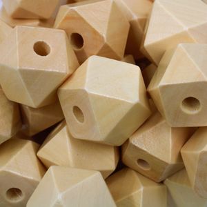 BOLA POLIGONAL  PASSANTE 24MM COM FURO DE 10MM EM MADEIRA COM 5PÇS