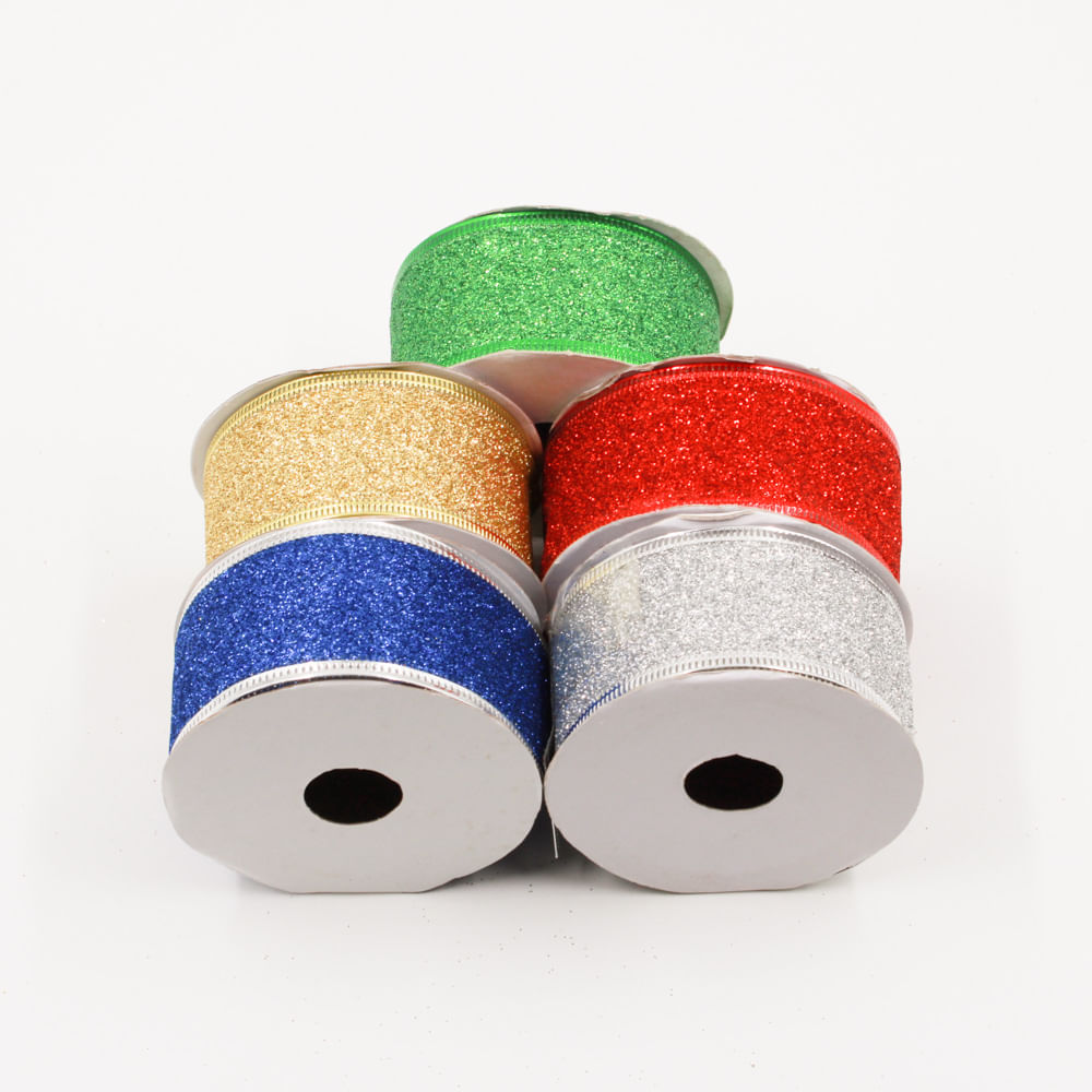 KIT FITA NATALINA ARAMADA 40MM EM POLIESTER  24 ROLOS COM 2,7M