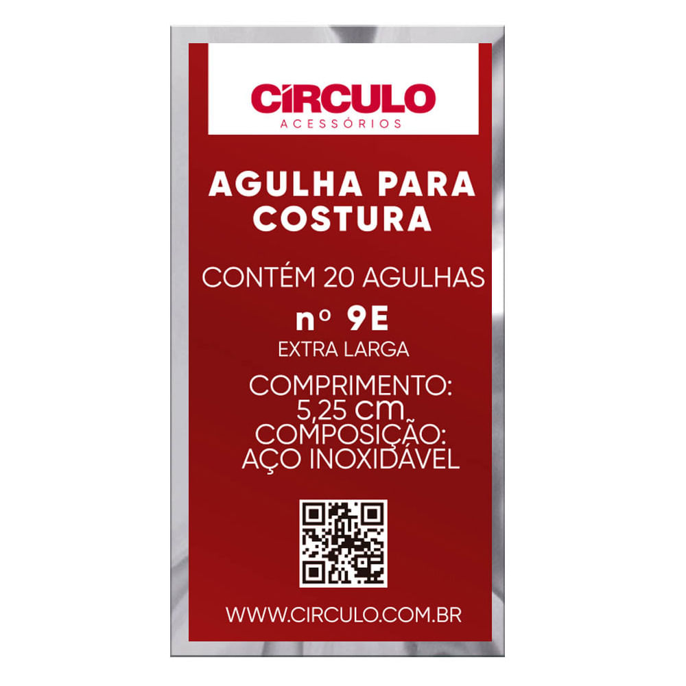 AGULHA DE COSTURA Nº 9E EM AÇO INOXIDÁVEL CIRCULO