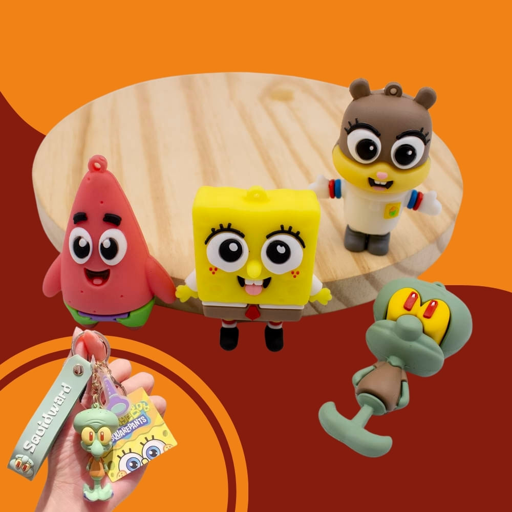 CHAVEIROS COM ALÇA BOB ESPONJA 70MM EM PVC COM 02 PEÇAS
