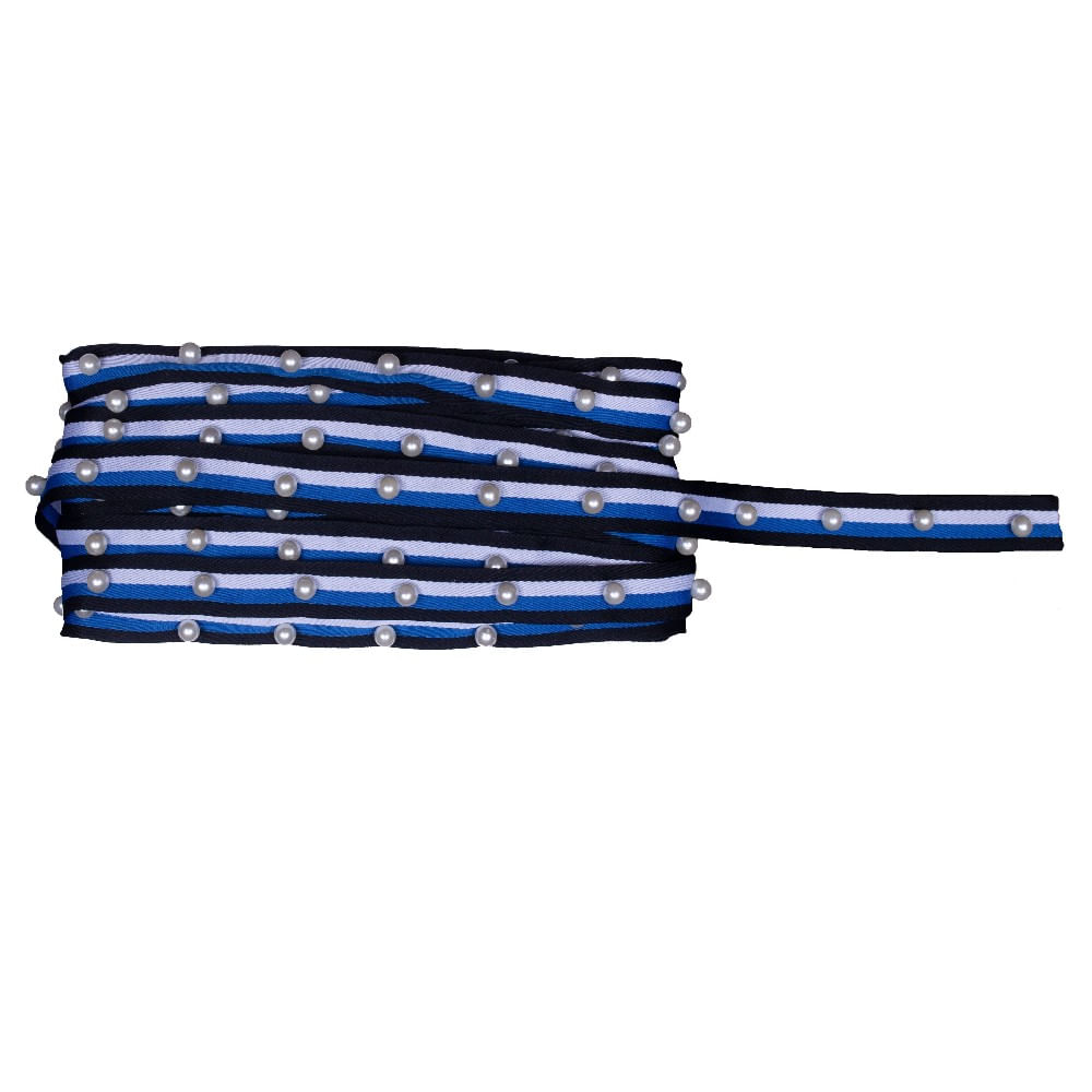 FITA LISTRAS AZUL/PRETA COM PEROLA 2CM N8 13,5M
