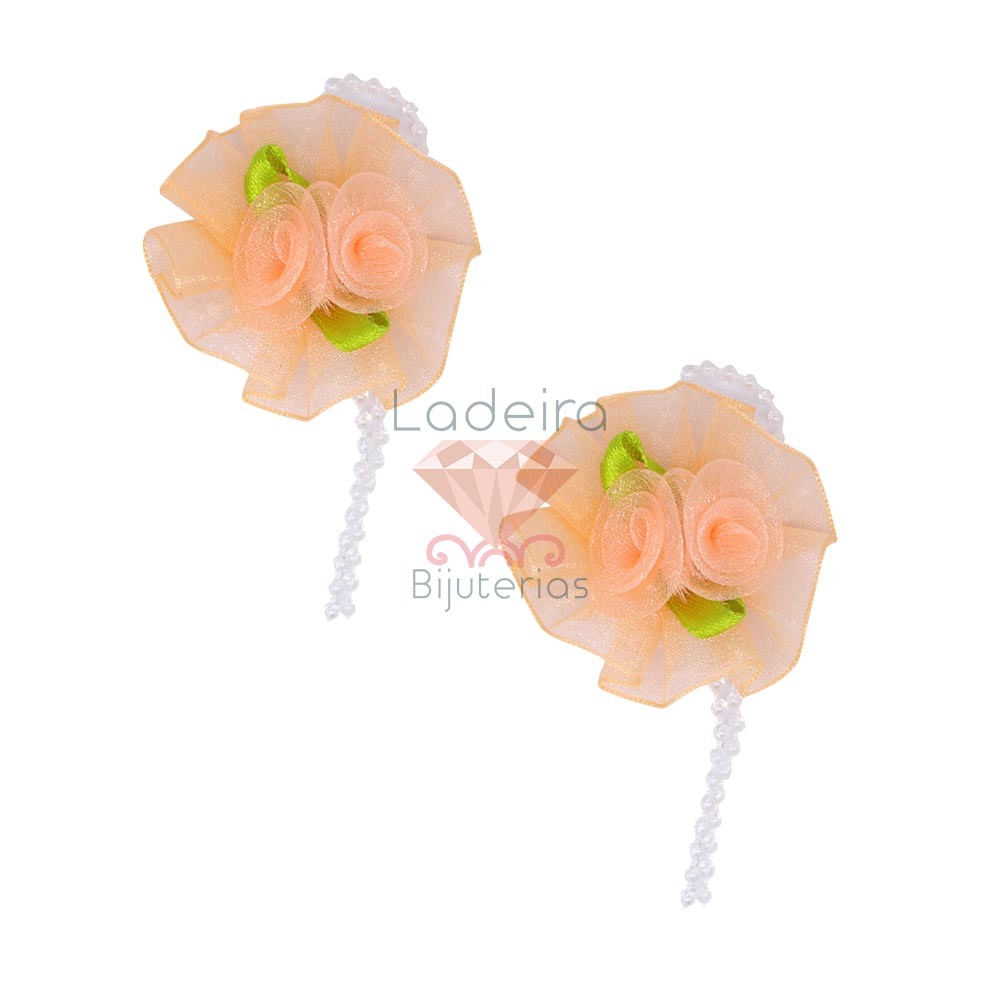 FLOR DE ORGANZA COM PINGENTE 10CM 50PCS