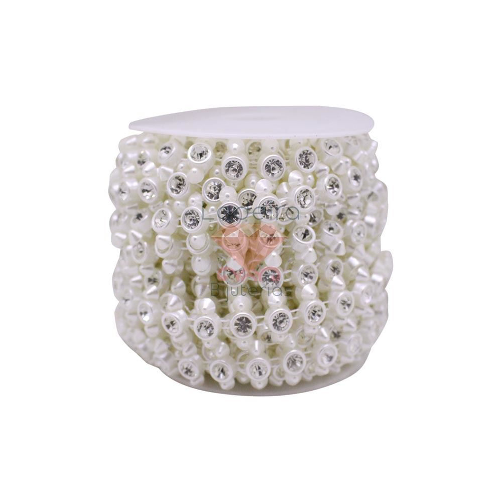 Aljofre Redondo Perolado Com Strass 10X18mm Em Abs Com 9 Metros