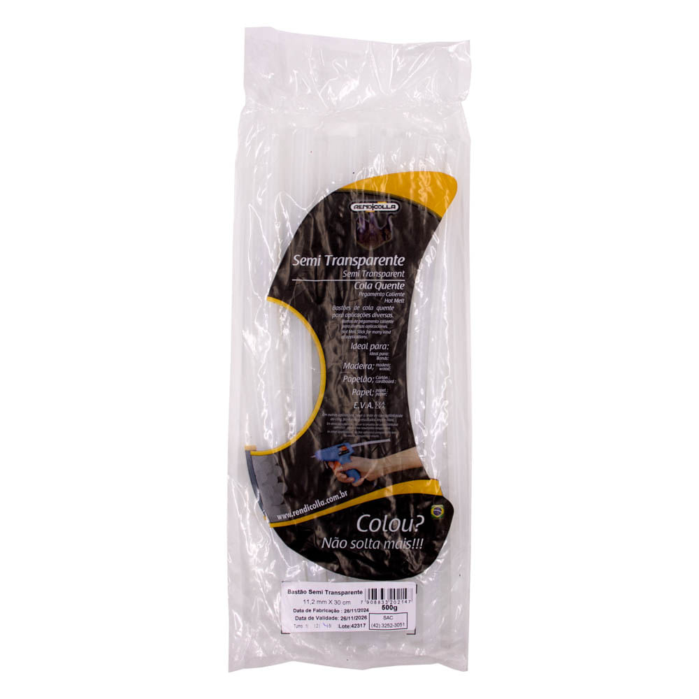 Bastão Cola Quente Semi Transparente Grossa 11,2X300 Mm Rendicolla 500G