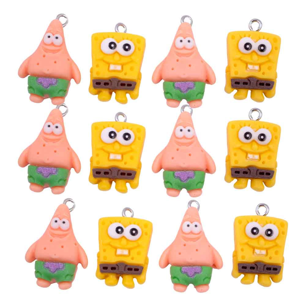 PINGENTE BOB ESPONJA E PATRICK ESTRELA 22MM EM RESINA COM 100 PEÇAS