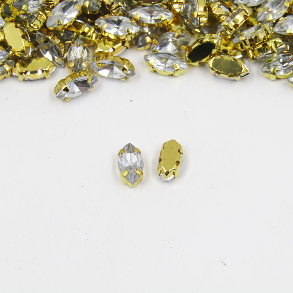 CHATON ENGRAMPADO NAVETE 05X10MM EM ACRILICO COM 100 PEÇAS