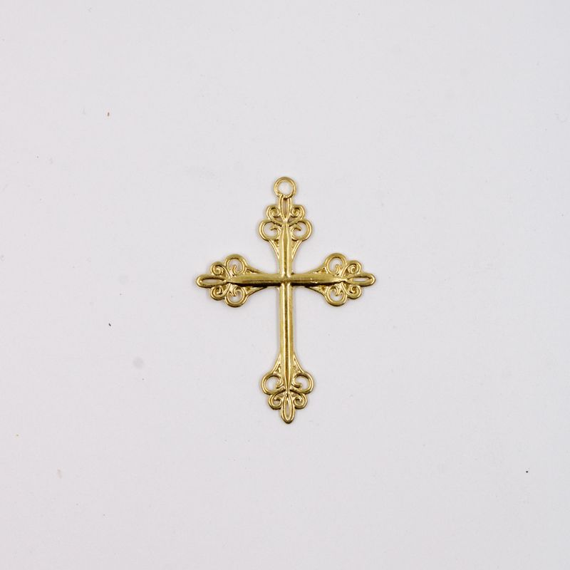 PINGENTE-CRUZ-ARABESCO-58X43MM-EM-ZAMAC-O-KG---DOURADO