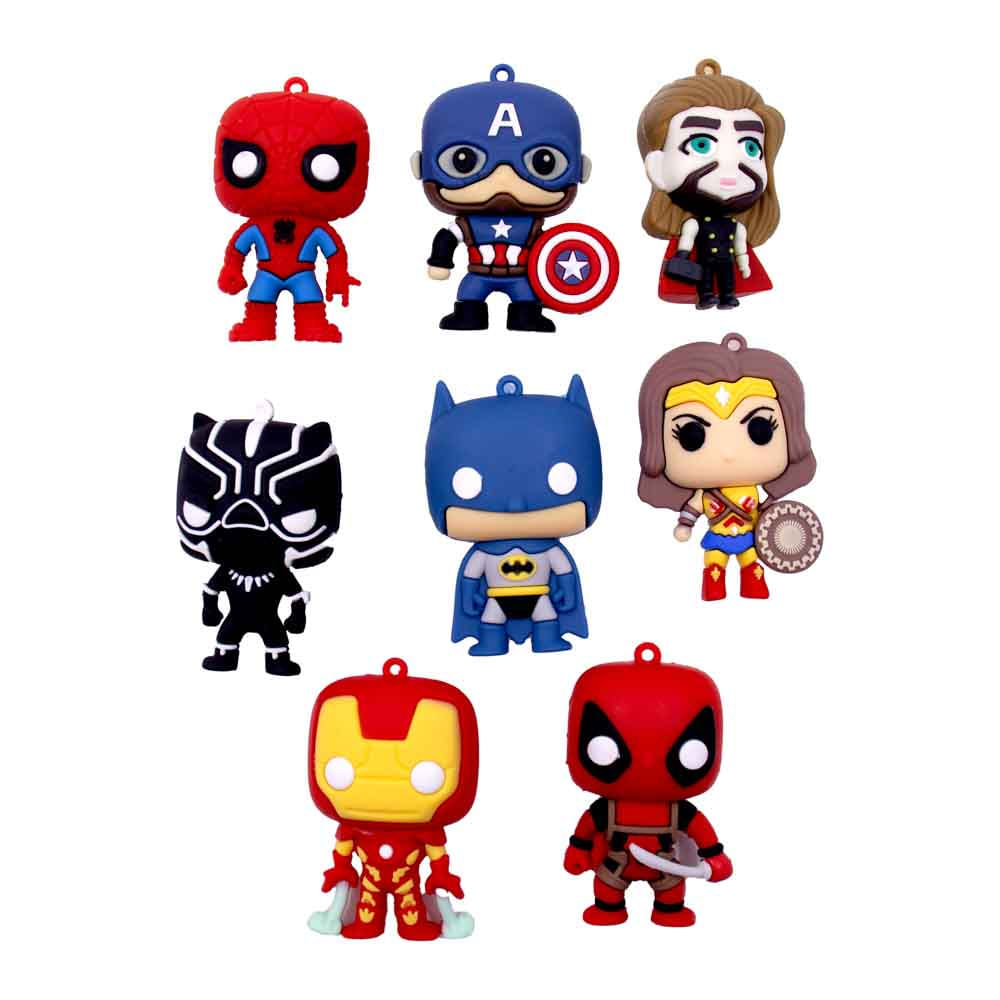 Pingentes Funkos Super Herois 70Mm Emborrachado Com 16 Peças