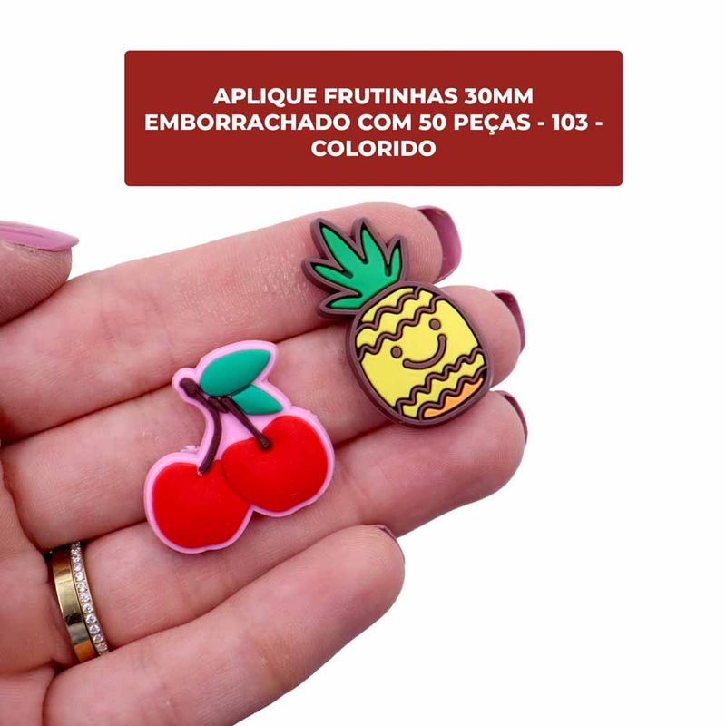 APLIQUE-FRUTINHAS-30MM-EMBORRACHADO-COM-50-PECAS---103---COLORIDO