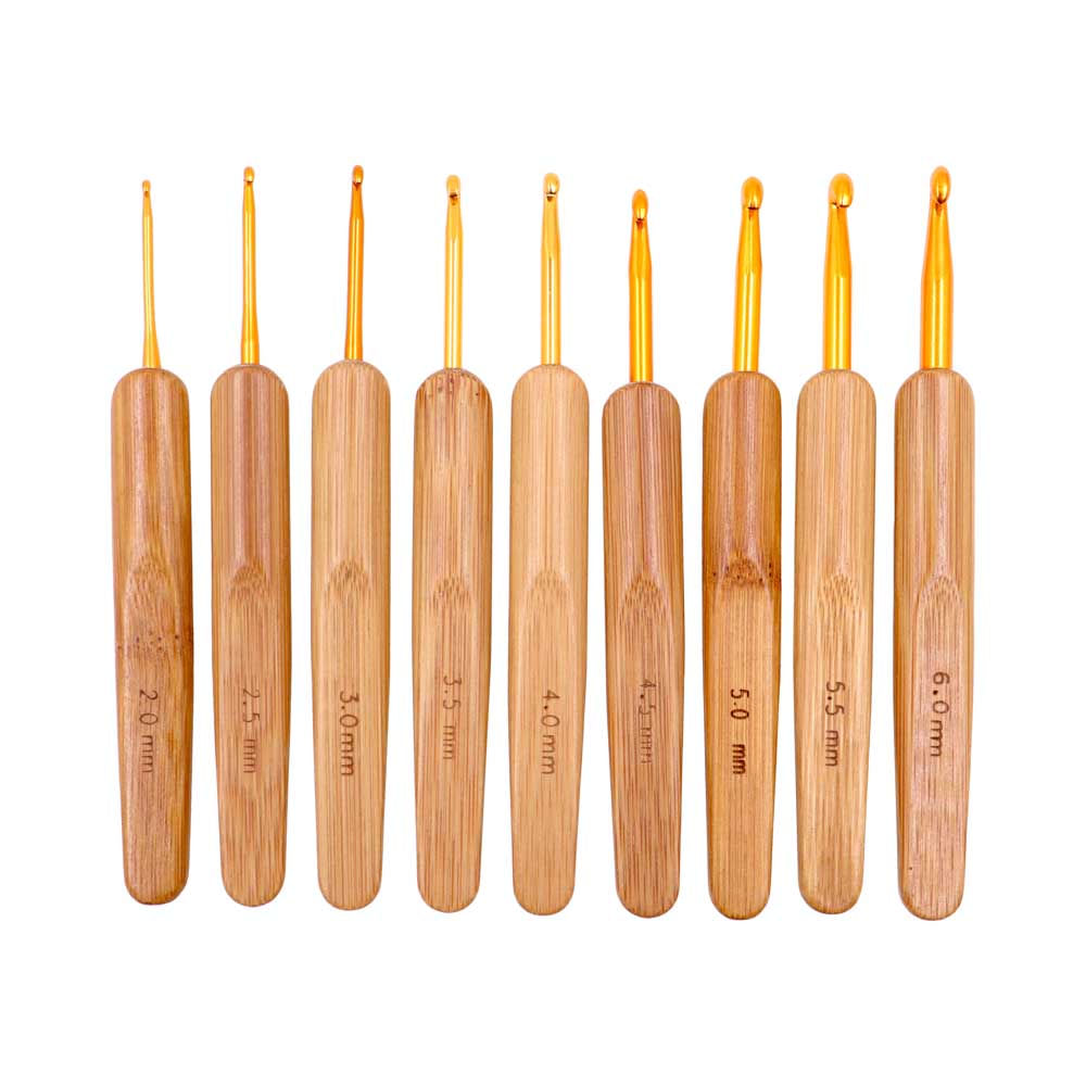 KIT AGULHA DE CROCHÊ CABO DE BAMBU COM 09 PEÇAS