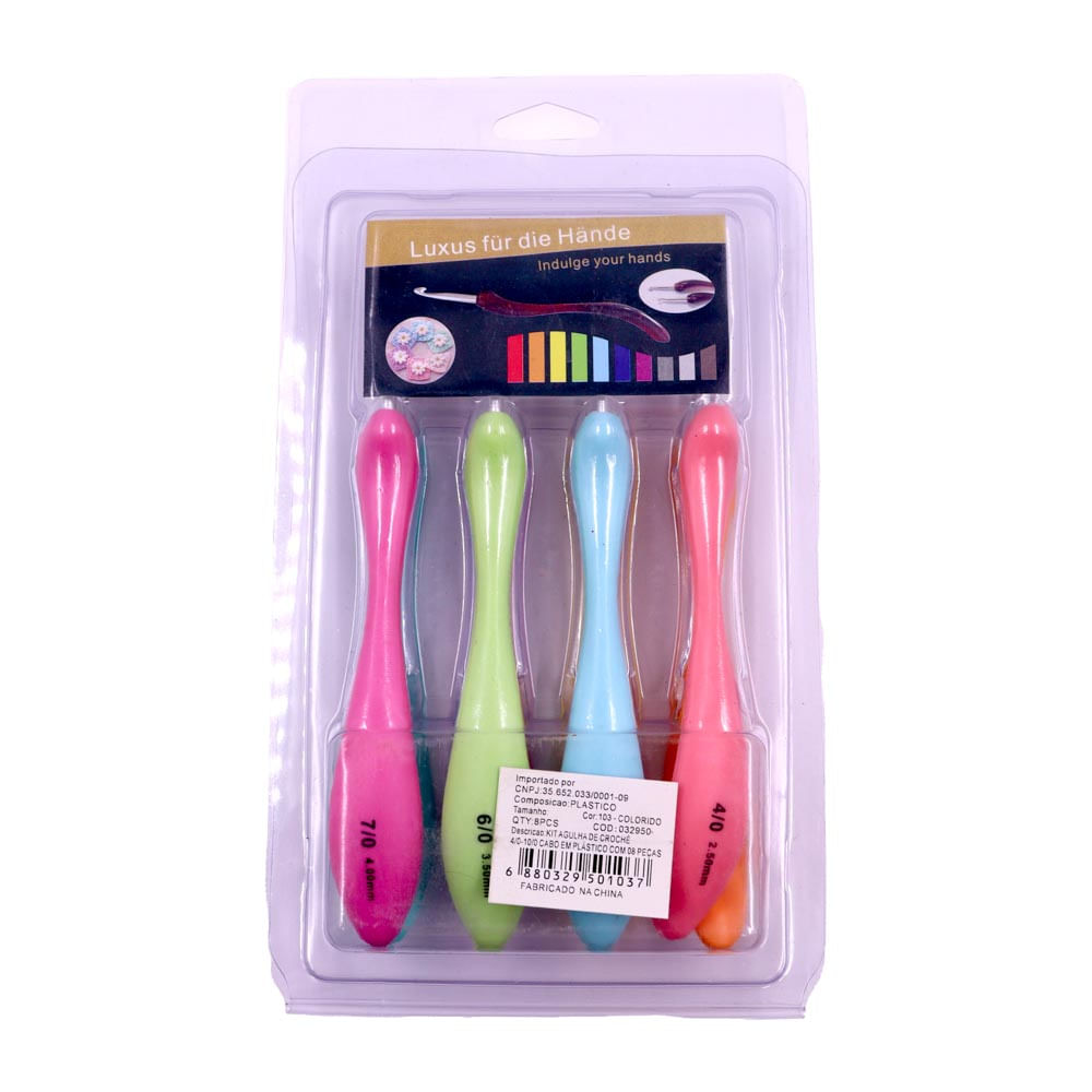 Kit Agulha De Crochê 4/0-10/0 Cabo Em Plástico Com 08 Peças