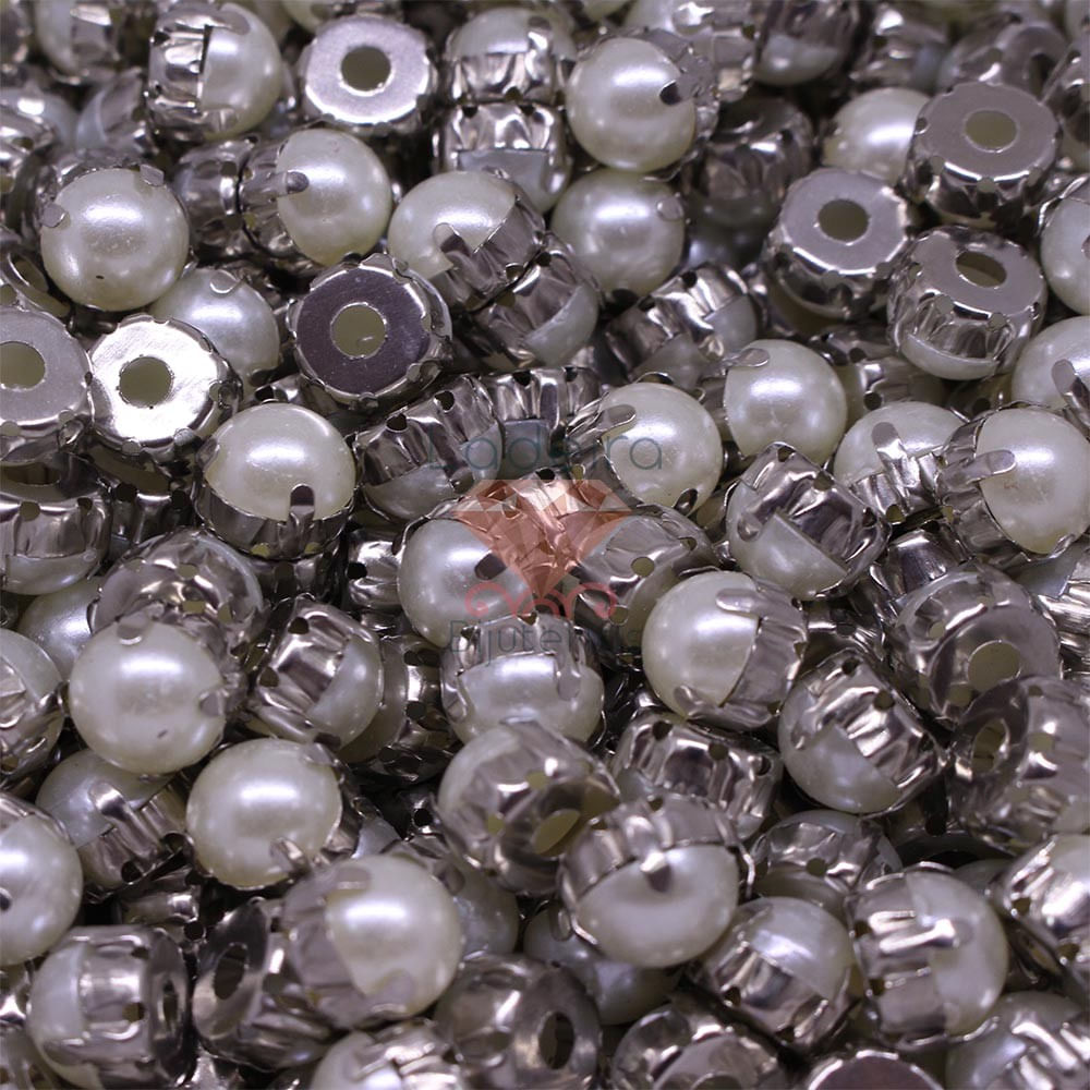 Chaton Engrampado Redondo Com Perola 10Mm Em Abs Com 1000 Peças