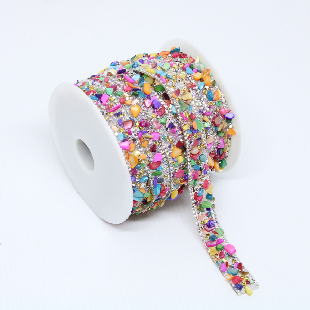 Fita Strass E Cascalho Termocolante 15Mm Em Resina Com 9 Metros