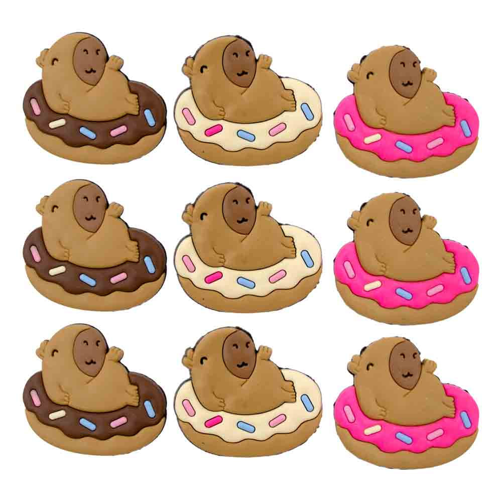Aplique Capybara Com Donuts Emborrachado Com 50 Peças