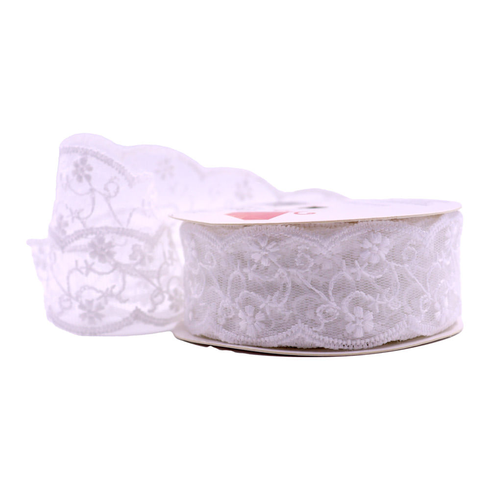 Fita Rendada Flores 38Mm Em Poliester Com 09 Metros
