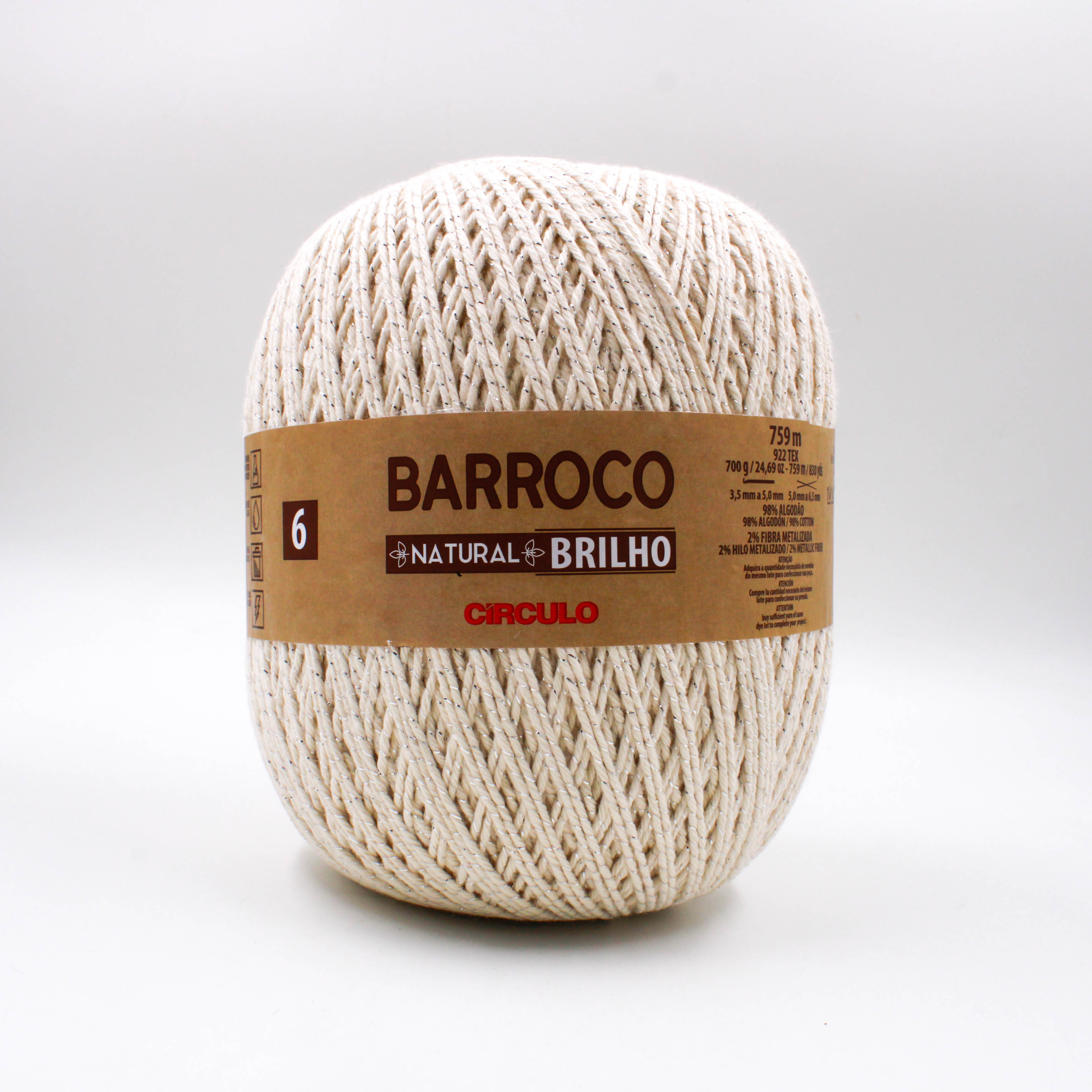Barbante Circulo Barroco Natural N6 Prata 759M Em Algodão 700G