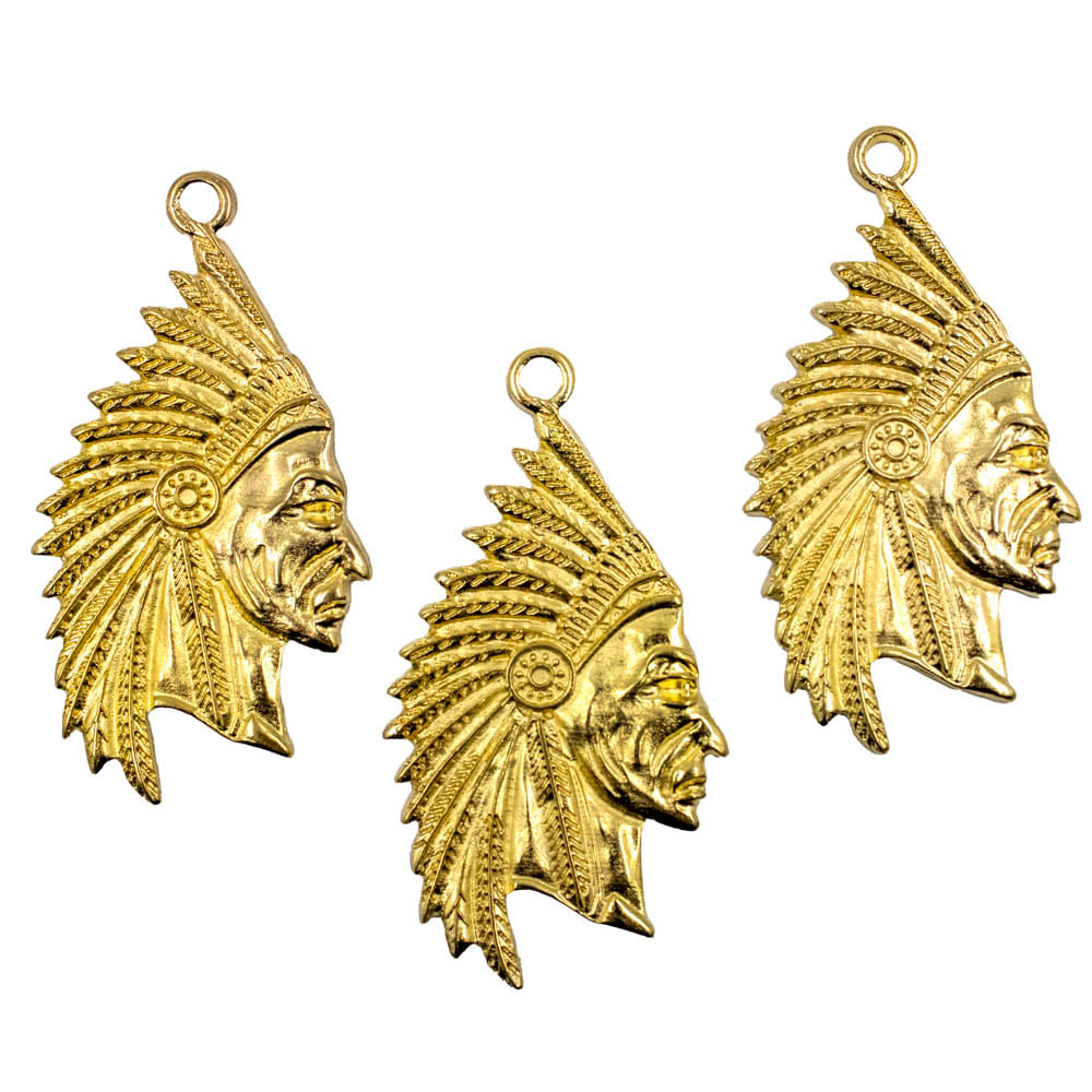 PINGENTE-ROSTO-INDIGENA-60X32MM-EM-ZAMAC-COM-06-PECAS---DOURADO