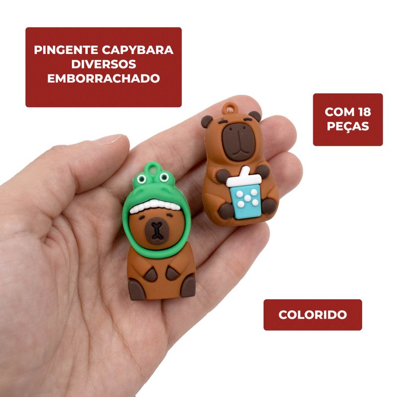 PINGENTE-CAPIVARA-DIVERSOS-EMBORRACHADO-COM-18-PECAS---103---COLORIDO