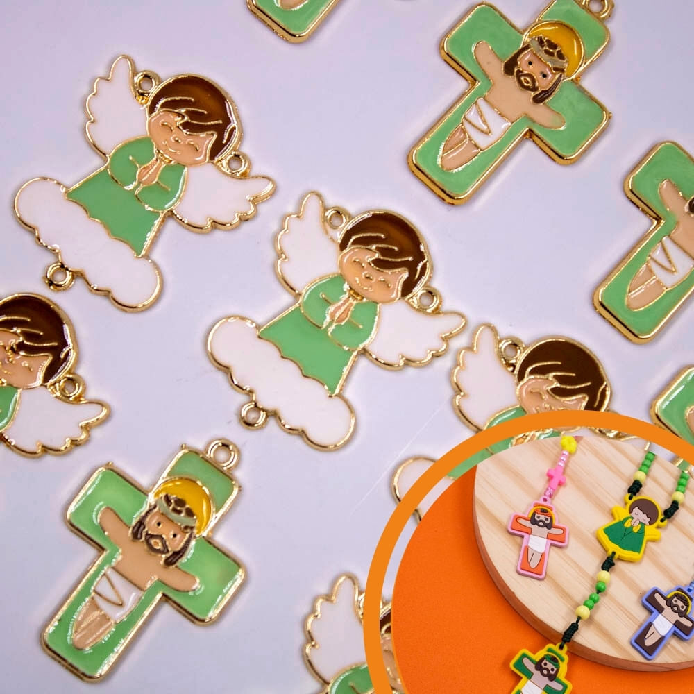 Entremeio Anjo Nuvem E Crucifixo Em Zamac Resinado Com 10 Peças