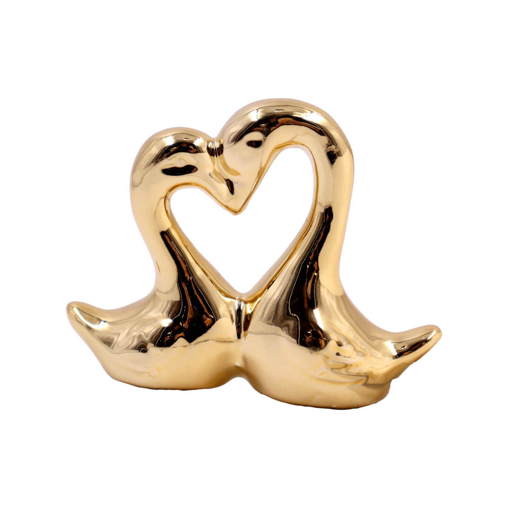 Enfeite Decorativo Casal De Cisne 8X6.5Cm Em Ceramica Unidade