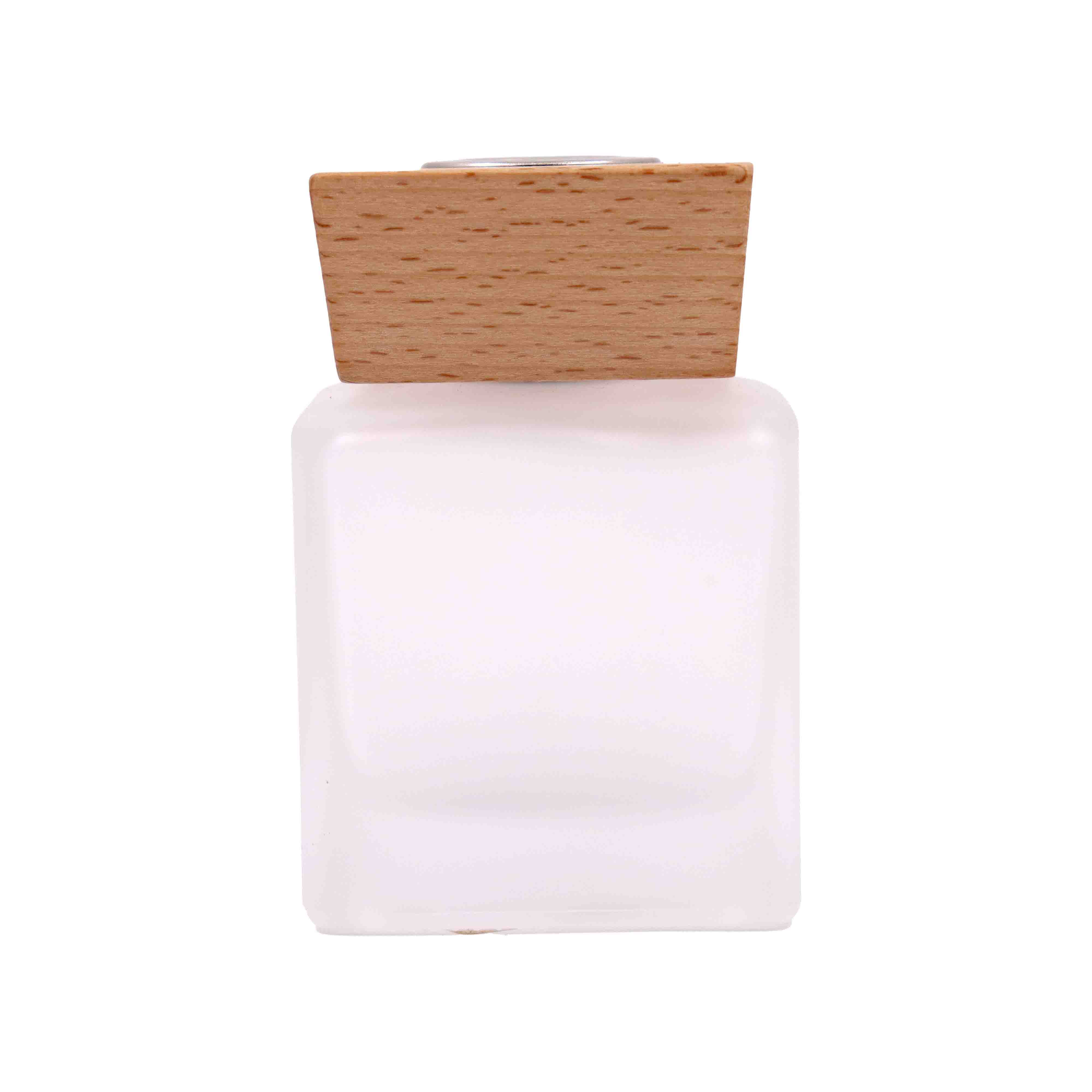 Frasco Quadrado De Vidro Fosco Com Tampa De Madeira Para Aromatizador 100Ml