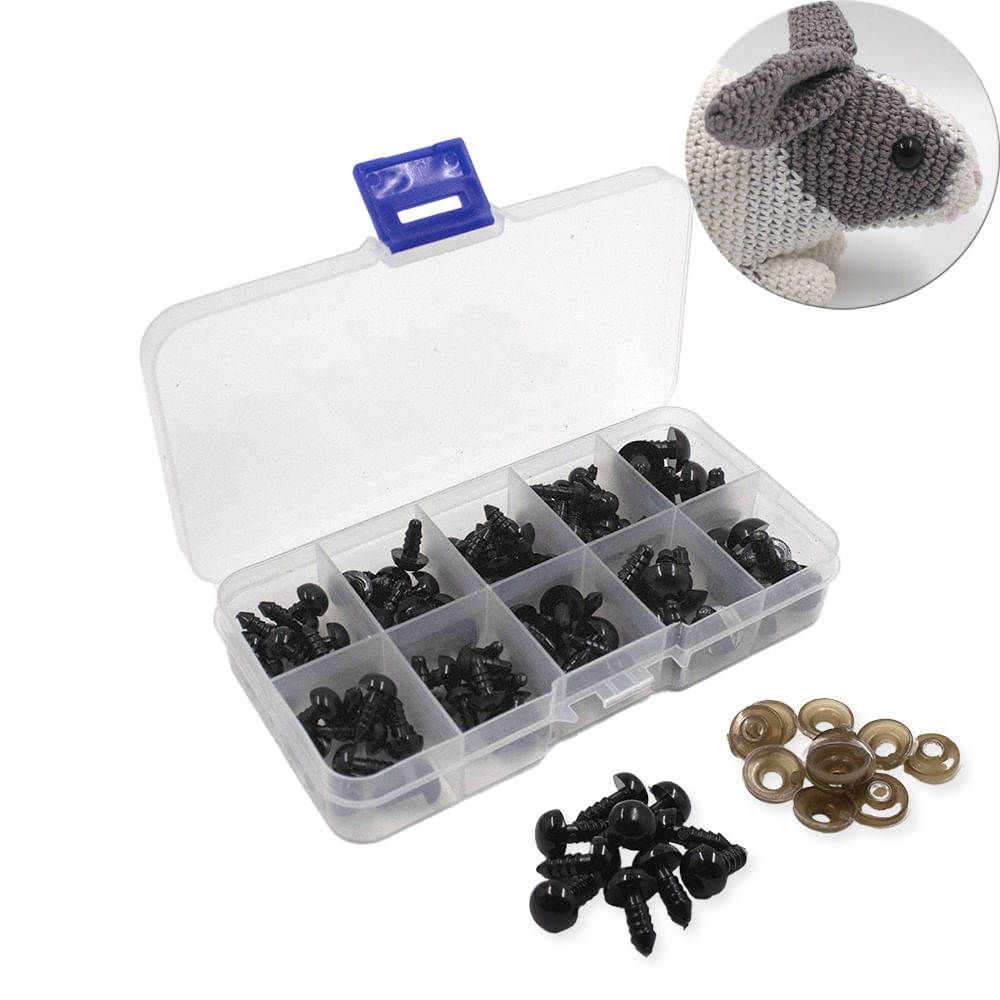 Kit De Olhos Com Trava Para Amigurumi 06-12Mm Em Plastico Com 100 Peças