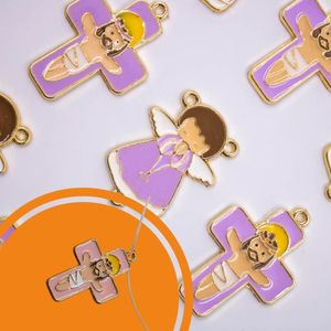 ENTREMEIO ANJO E CRUZ 35X25MM EM ZAMAC RESINADO COM 10 PEÇAS