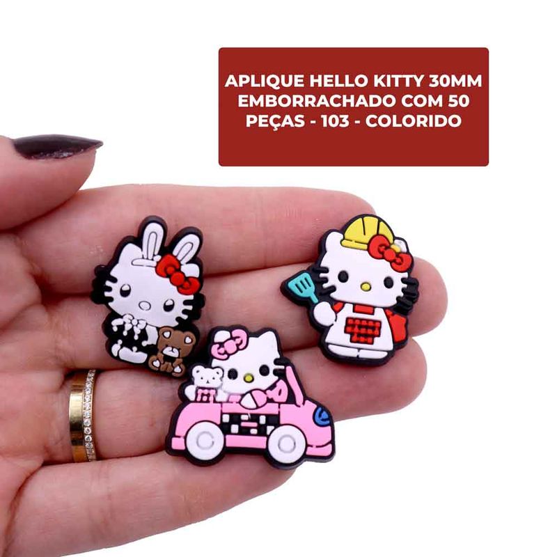 APLIQUE-PERSONAGENS-HELLO-KITTY-30MM-EMBORRACHADO-COM-50-PECAS---103---COLORIDO