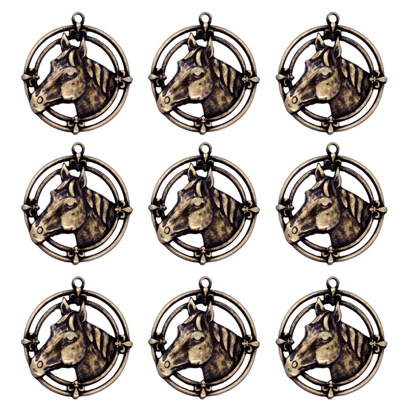 PINGENTE-COUNTRY-CAVALO-38MM-EM-ZAMAC-COM-10-PECAS---OURO-VELHO