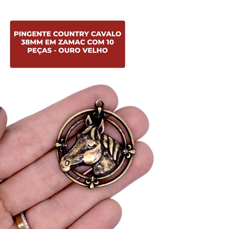 PINGENTE-COUNTRY-CAVALO-38MM-EM-ZAMAC-COM-10-PECAS---OURO-VELHO