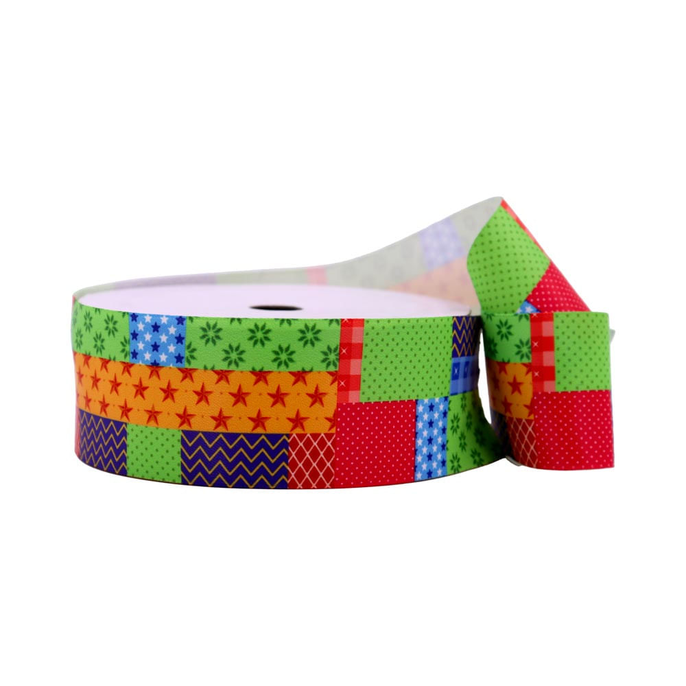 Fita De Cetim Estampa Patchwork 38Mm Com 09 Metros