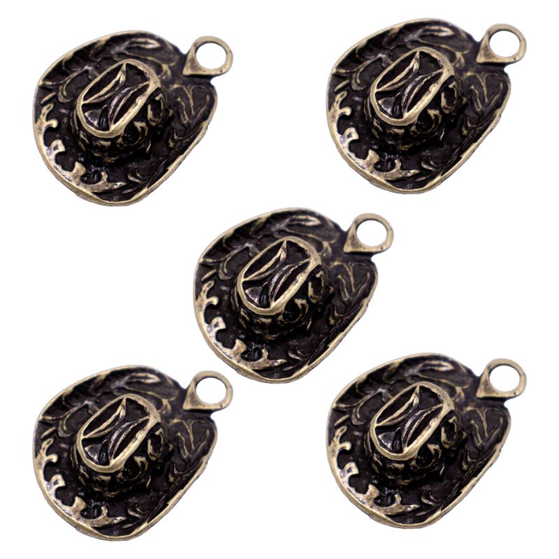 PINGENTE-COUNTRY-CHAPEU-COWBOY-44MM-EM-ZAMAC-COM-05-PECAS---OURO-VELHO
