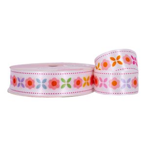 Fita Estampada Floral 25Mm Em Poliester Com 9 Metros