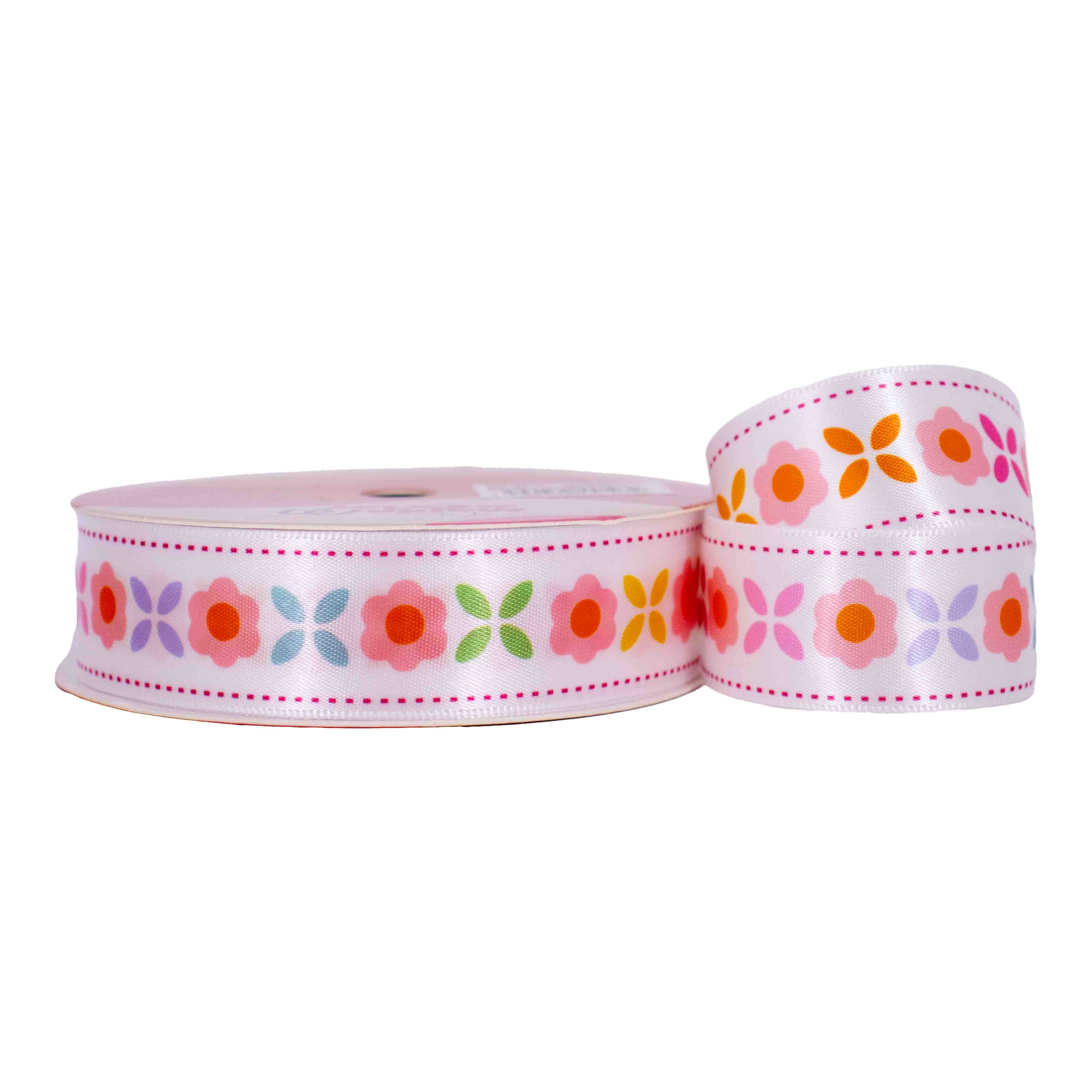 Fita Estampada Floral 25Mm Em Poliester Com 9 Metros