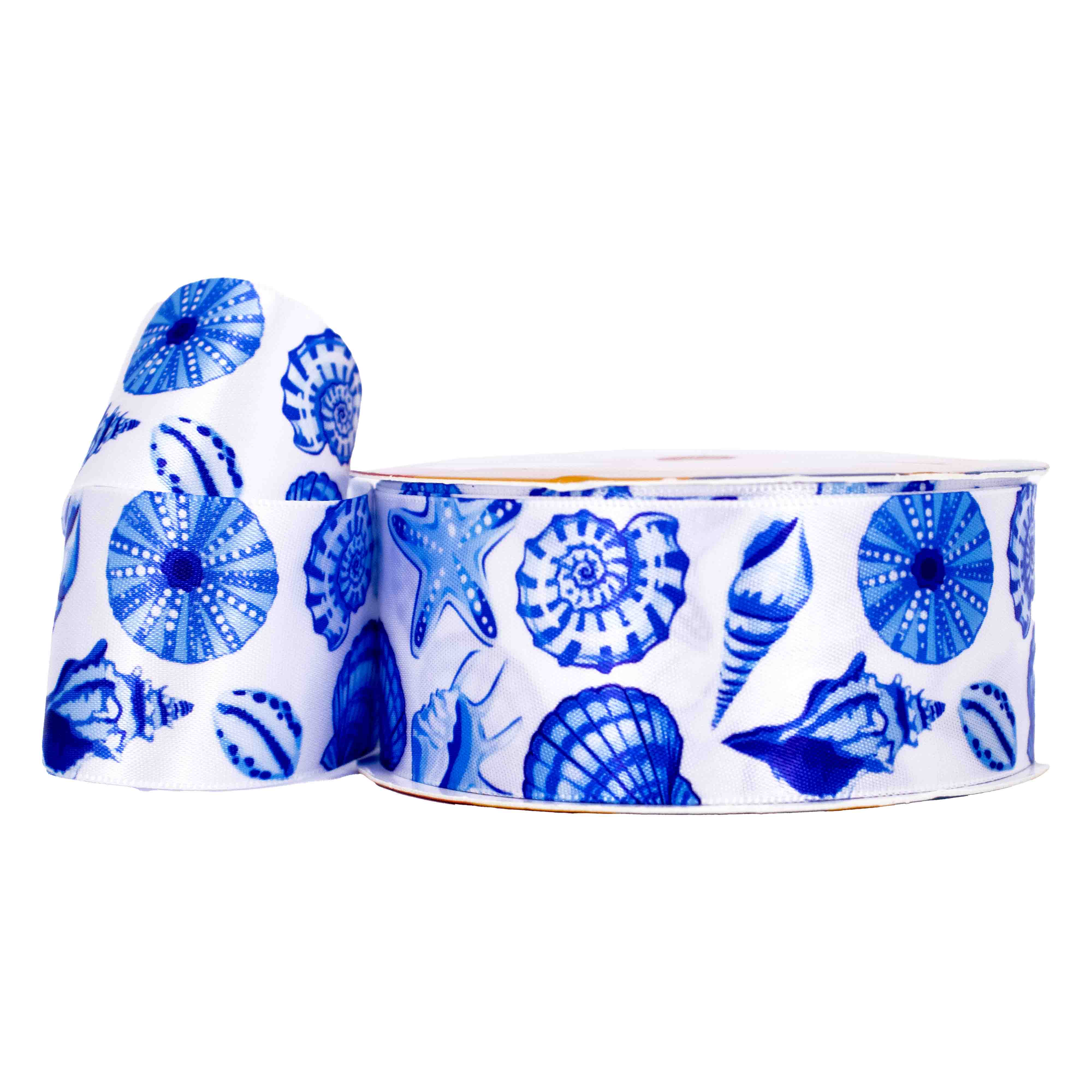 Fita Estampada Conchas Do Mar 38Mm Em Poliester Com 9 Metros
