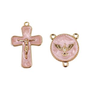 Kit Crucifixo E Entremeio (Espirito Santo) Para Terço Em Zamac Com 05 Pares