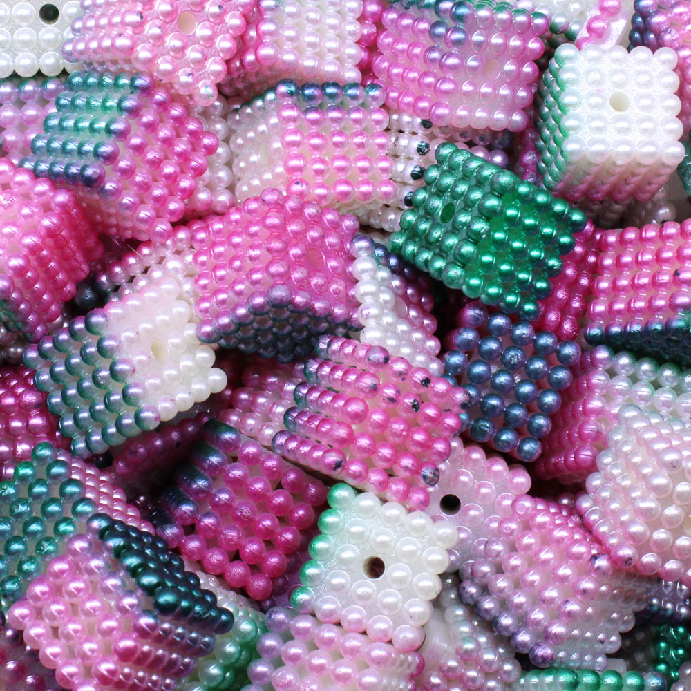 PEROLA-QUADRADA-CRAQUELADO-TIE-DYE-PASSANTE-12X12MM-EM-ABS-COM-500GR-508P---VERDE-ROSA-508