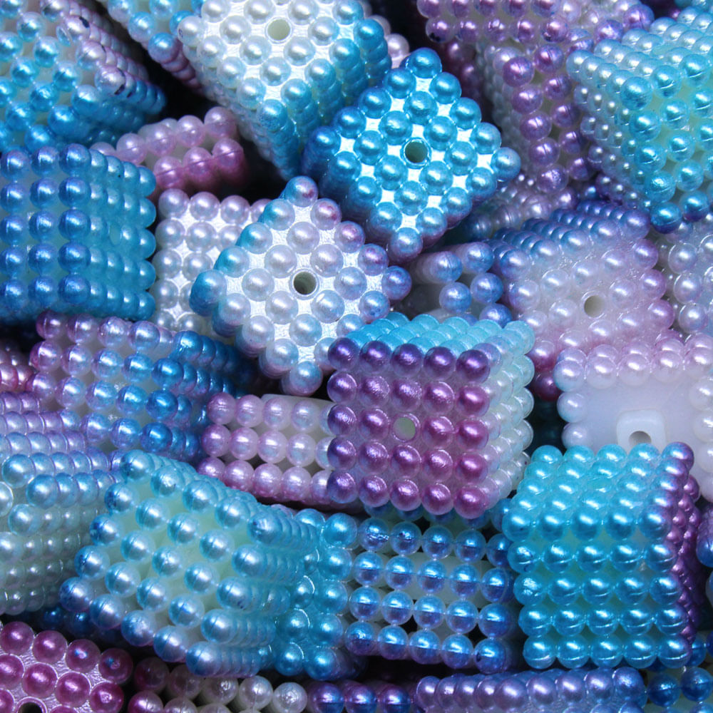 Perola Quadrada Craquelado Tie Dye Passante 14X14mm Em Abs Com 500Gr