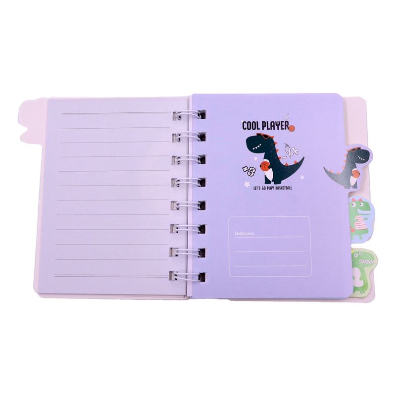 MINI-AGENDA-ESPIRAL-CAPA-DURA-COOL-PLAYER-DINO--115CM-UNIDADE---103---COLORIDO