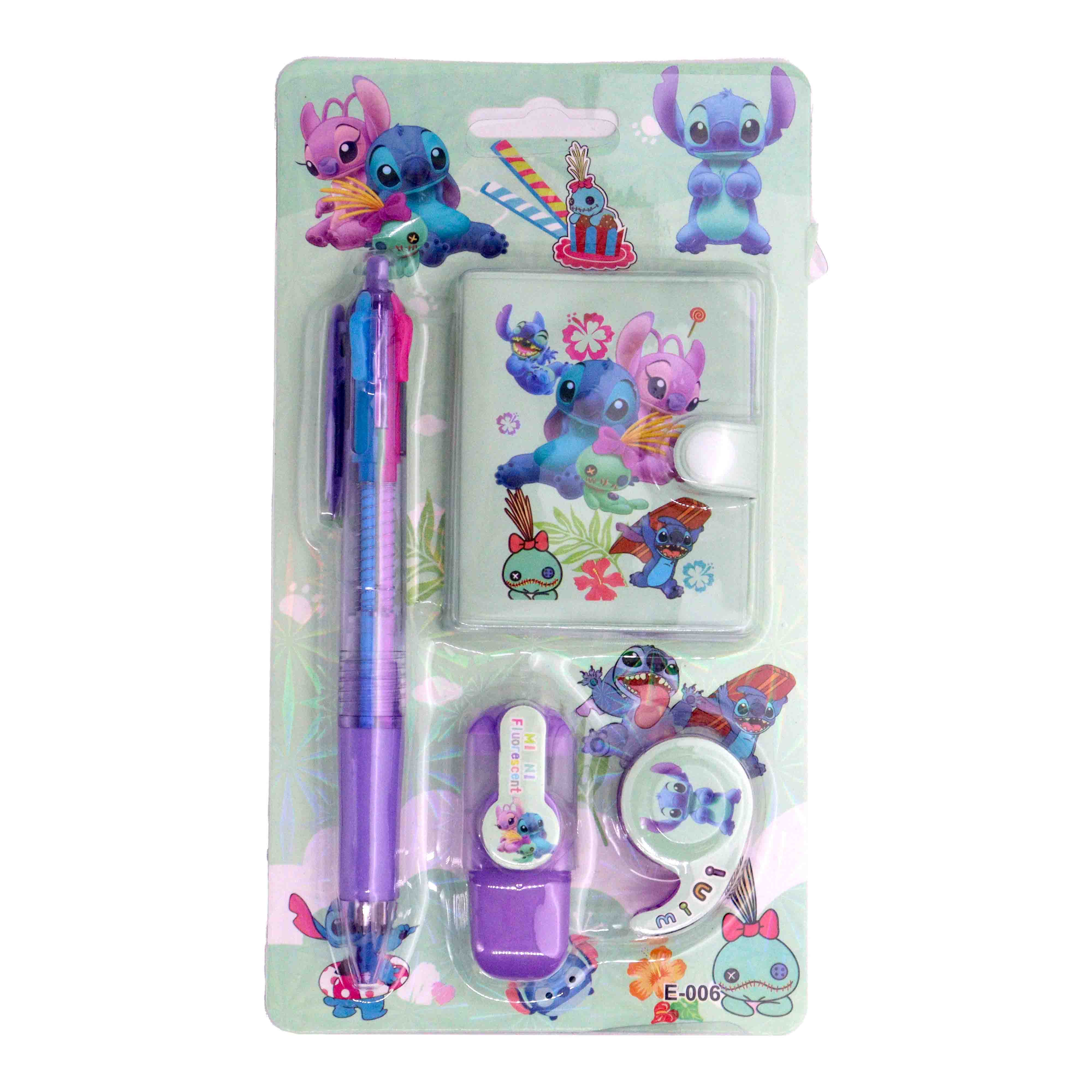 Kit Papelaria Stitch Com 4 Peças