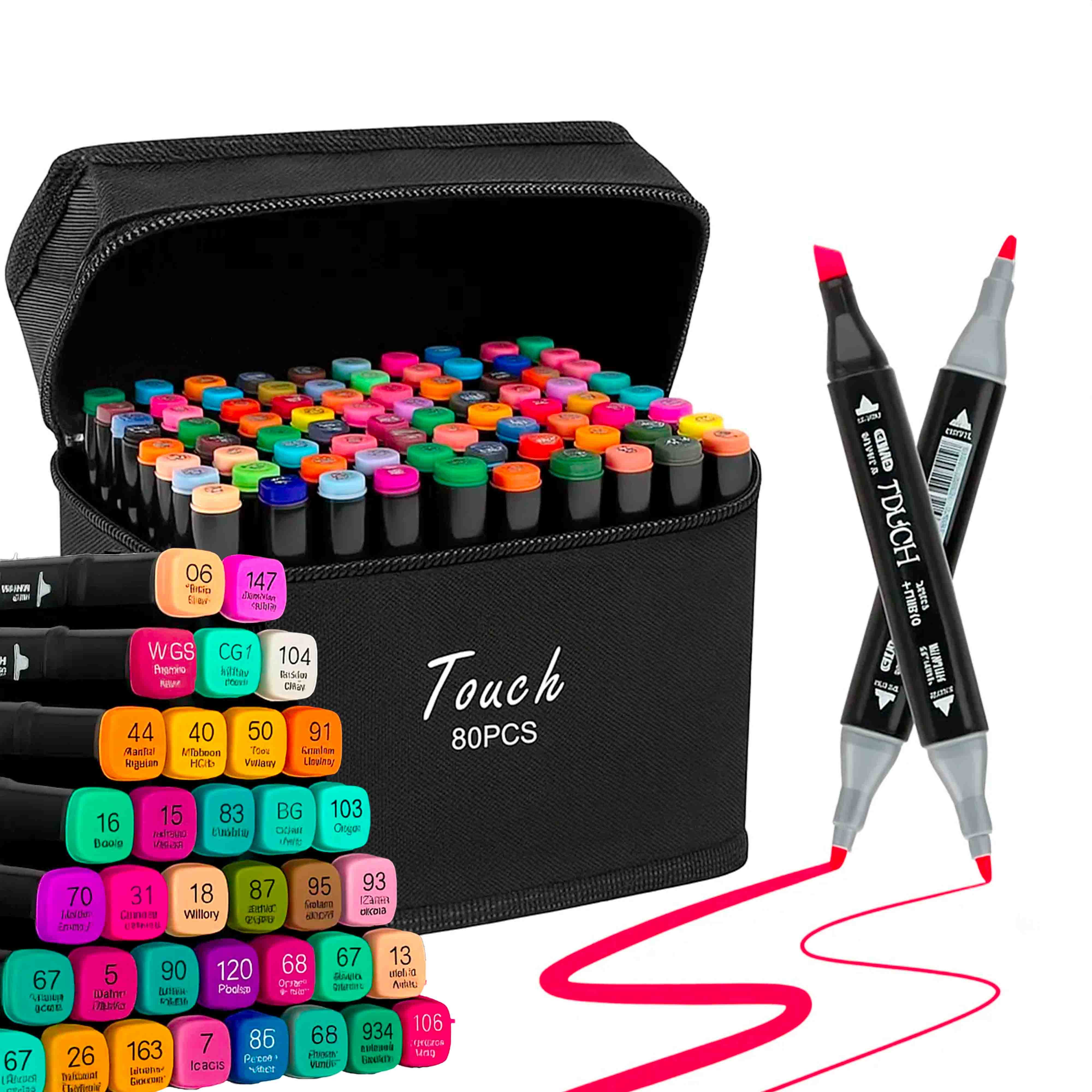Kit Estojo Canetas Touch Ponta Dupla Com 80 Cores