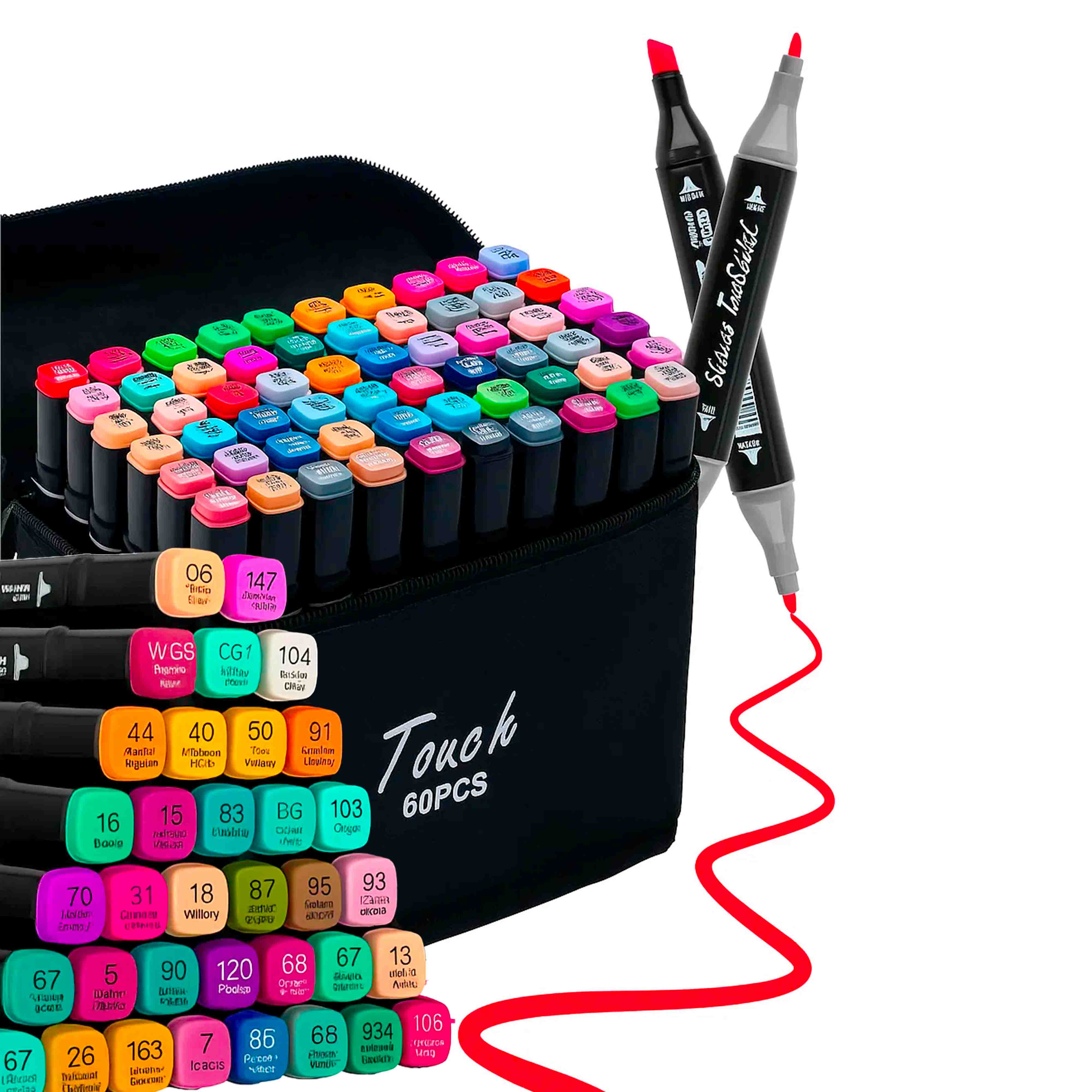 Kit Estojo Canetas Touch Ponta Dupla Com 60 Cores