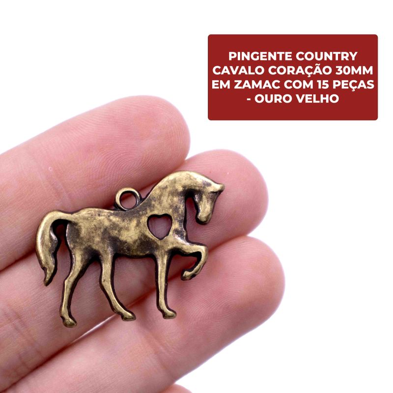 PINGENTE-COUNTRY-CAVALO-CORACAO-30MM-EM-ZAMAC-COM-15-PECAS---OURO-VELHO