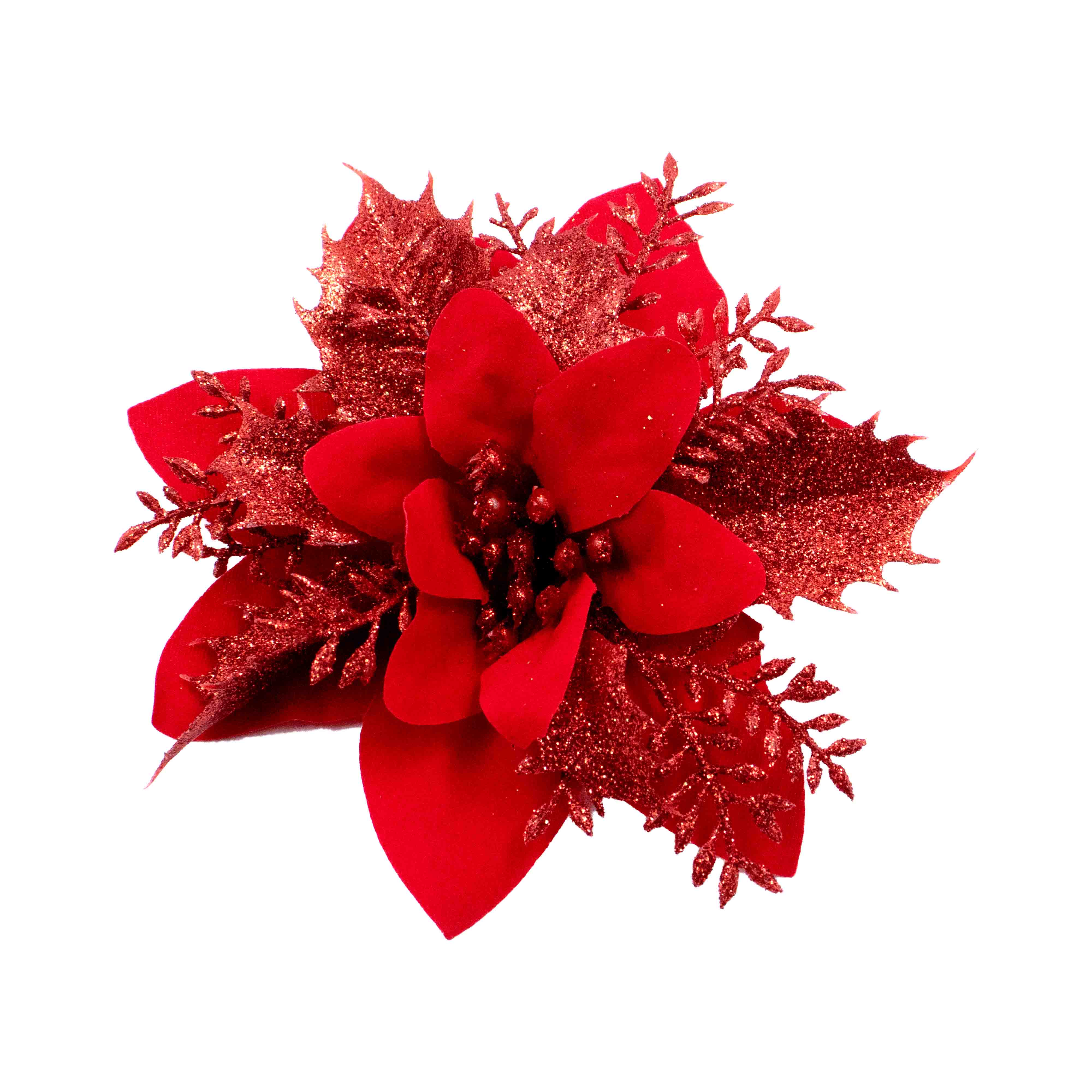 FLOR-POINSETTIA-DE-NATAL-COM-GLITTER-14MM-EM-POLIESTER-COM-12-PECAS---201---VERMELHO