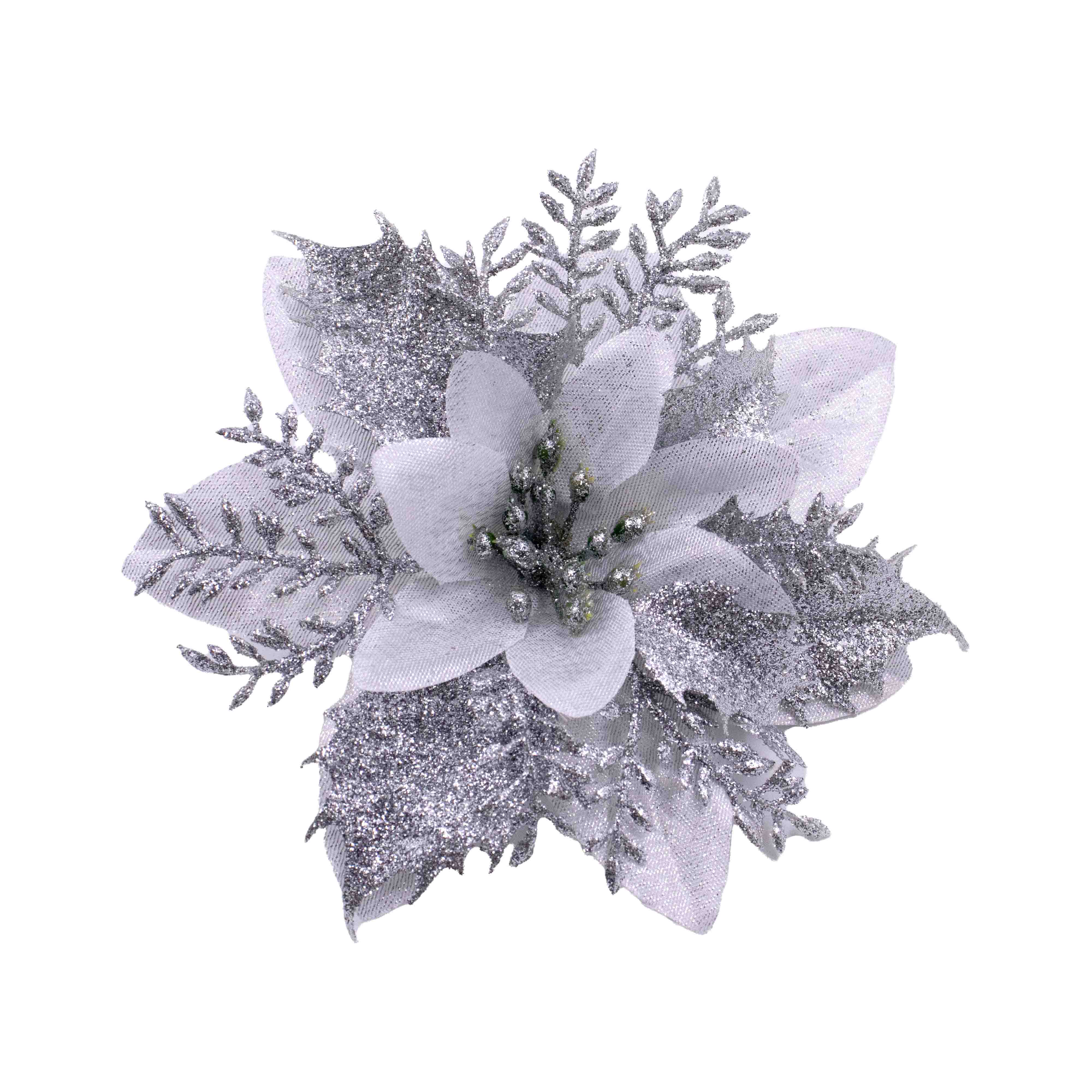 FLOR-POINSETTIA-DE-NATAL-COM-GLITTER-14MM-EM-POLIESTER-COM-12-PECAS---077---PRATA