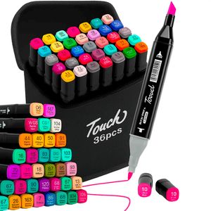 Kit Estojo Canetas Touch Ponta Dupla Com 36 Cores