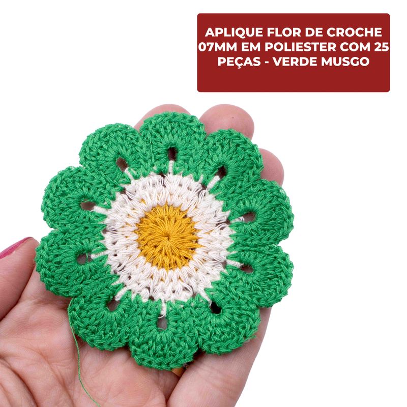 APLIQUE-FLOR-DE-CROCHE-07MM-EM-POLIESTER-COM-25-PECAS---VERDE-MUSGO