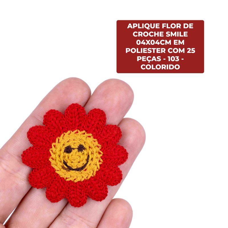 APLIQUE-FLOR-DE-CROCHE-SMILE-04X04CM-EM-POLIESTER-COM-25-PECAS---103---COLORIDO