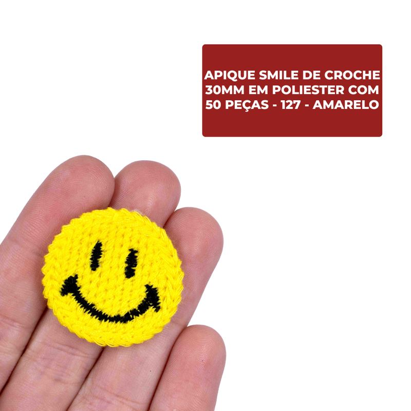 APLIQUE-SMILE-DE-CROCHE-30MM-EM-POLIESTER-COM-50-PECAS---127---AMARELO