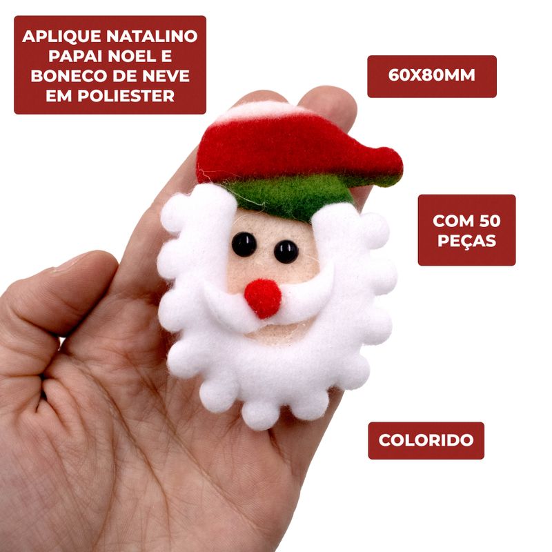 APLIQUE-NATALINO-PAPAI-NOEL-E-BONECO-DE-NEVE-60X80MM-EM-POLIESTER-COM-50-PECAS---103-COLORIDO